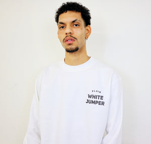 plain white jumper, plain apparel, white jumper, streetwear, plain apparel, the plain shop, pre-brushed jumper, crewneck sweatshirt