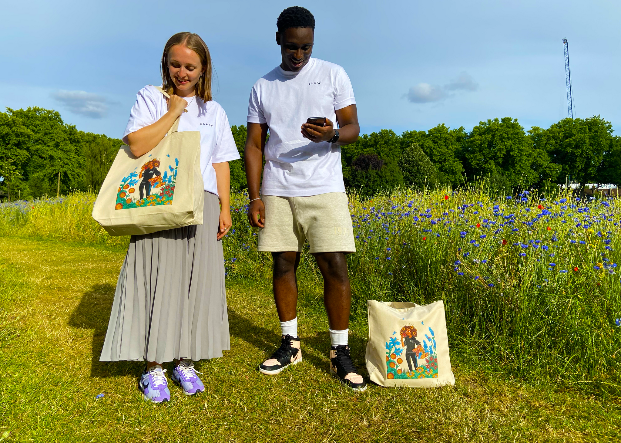 fairtrade cotton, tote bag, flowers, graphic design, durable tote bag, the plain shop