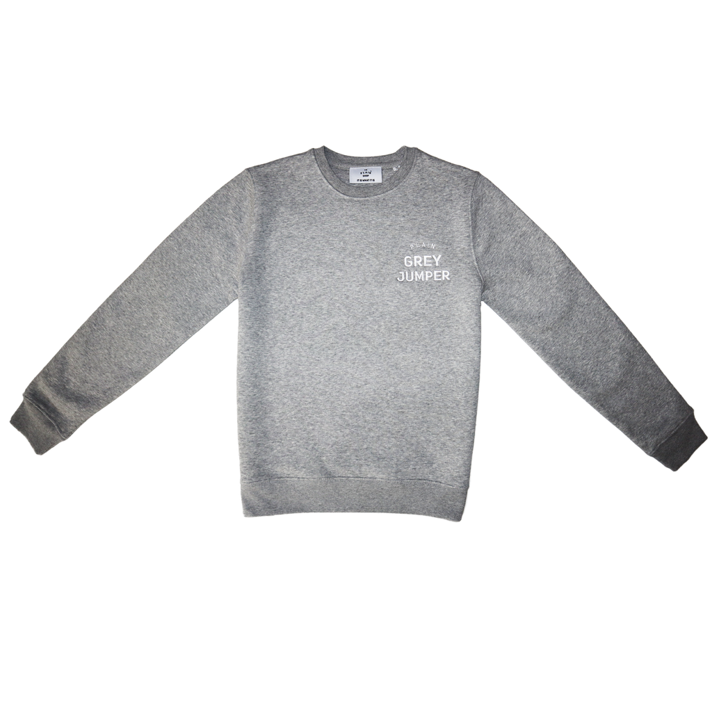 plain grey jumper, plain apparel, grey jumper, streetwear, plain apparel, the plain shop, pre-brushed jumper, crewneck sweatshirt, sustainable streetwear, organic cotton, recycled polyester