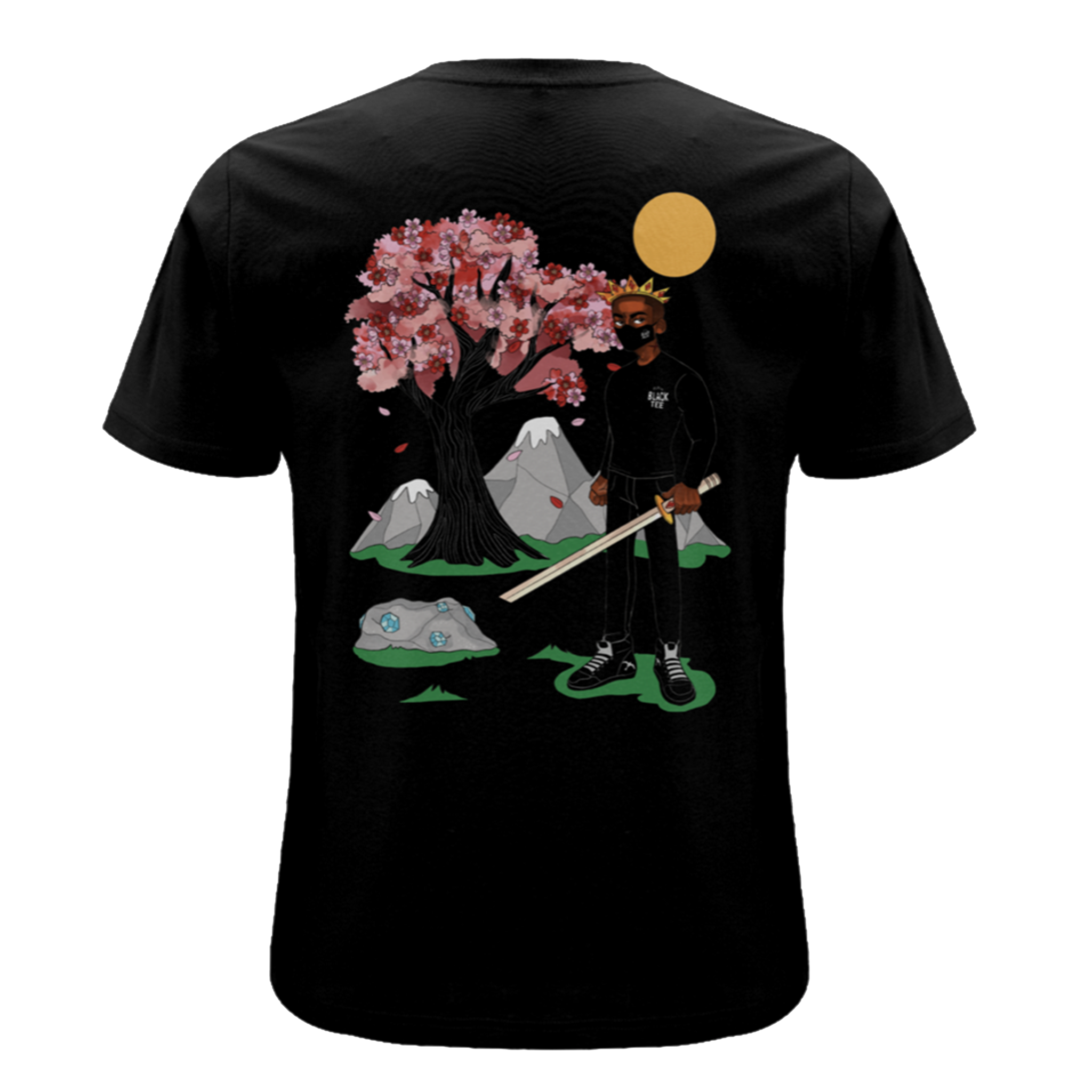 organic cotton, graphic t-shirt, the plain shop, cherry blossom, ninja, heavy tee black t-shirt