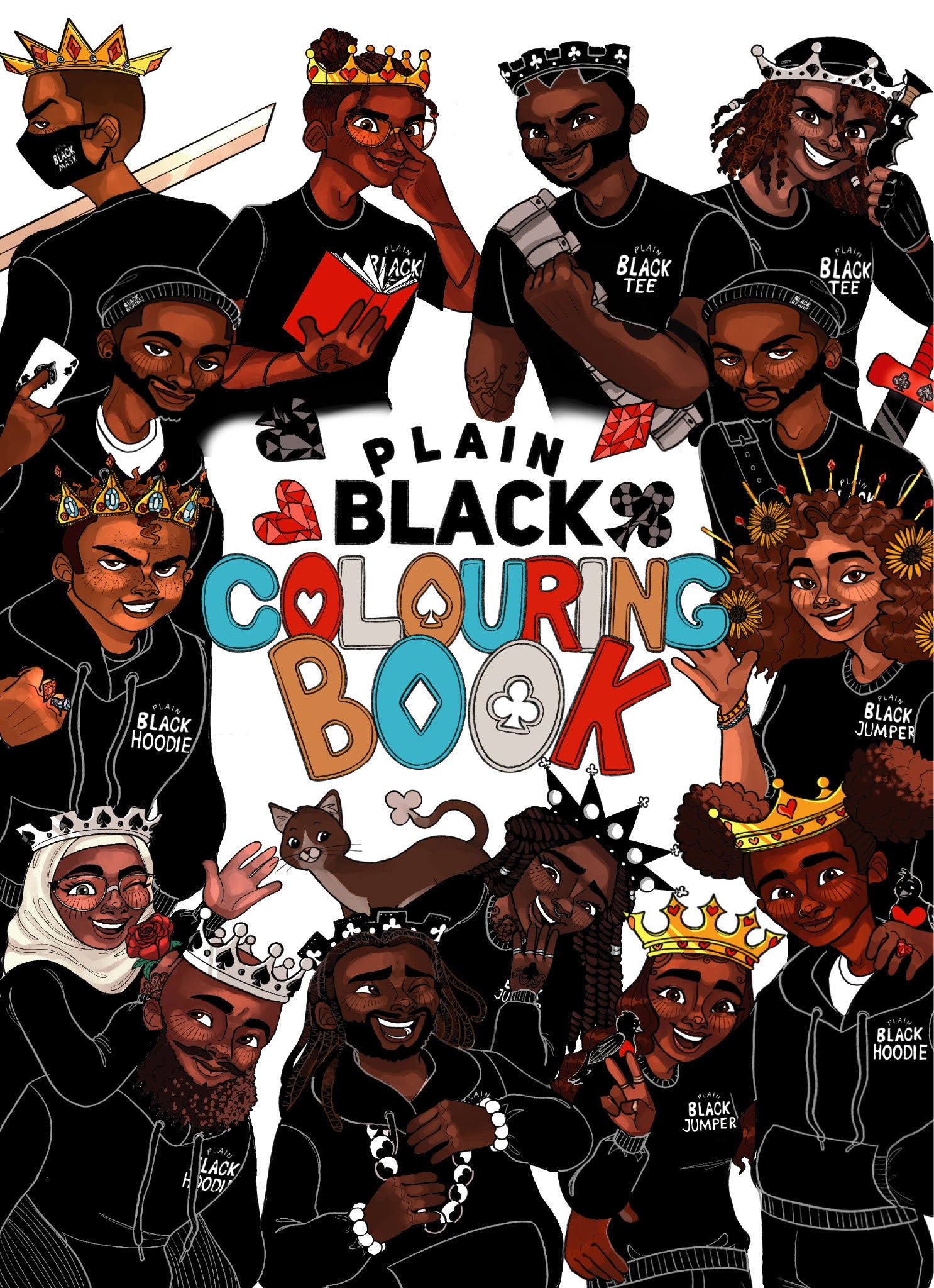 plain black colouring book, black royalty, black characters, the plain shop, colouring book, digital art
