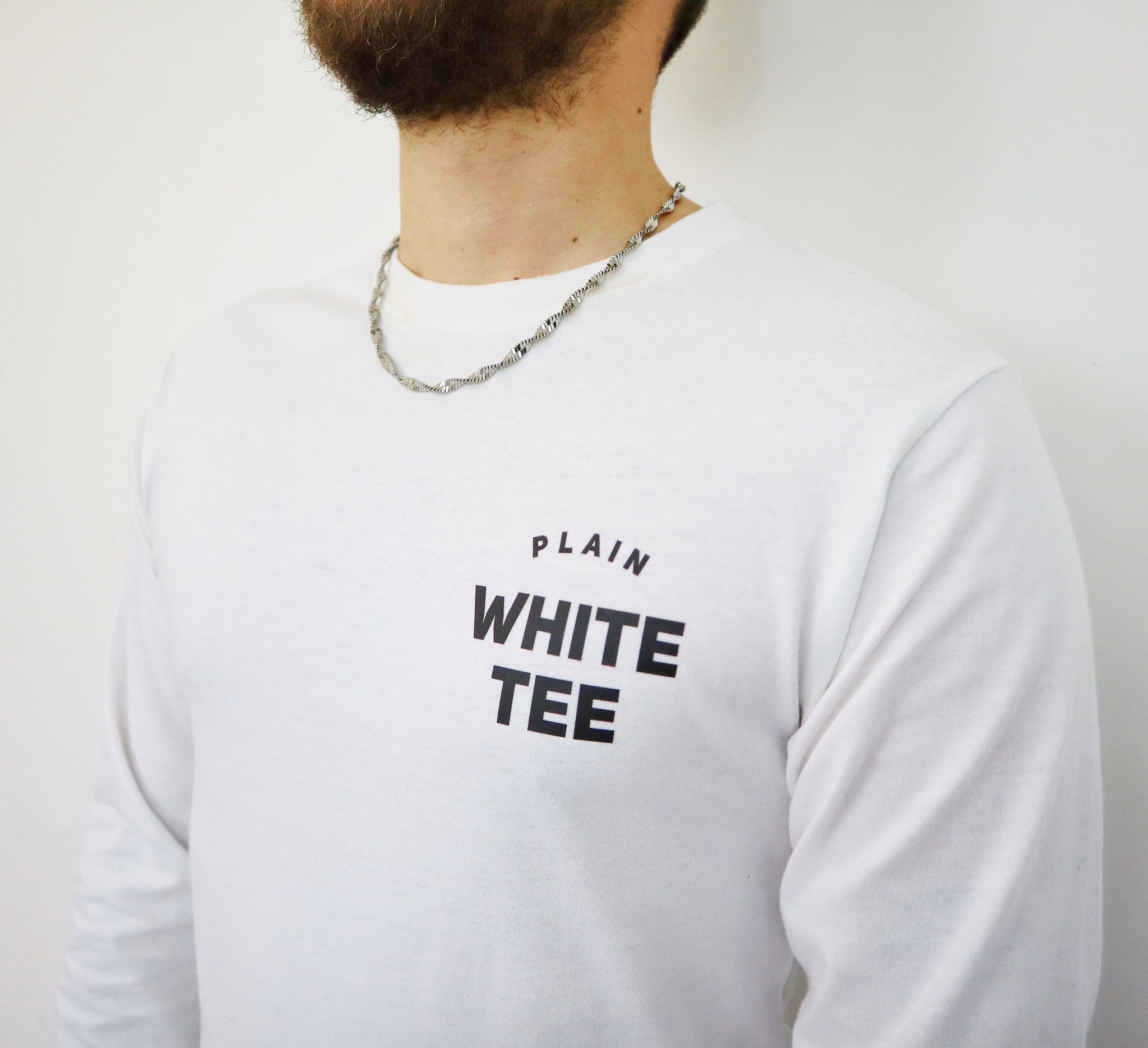 plain white tee, plain apparel, long sleeve white t-shirt, streetwear, plain apparel, the plain shop, it is what it is, 100% cotton