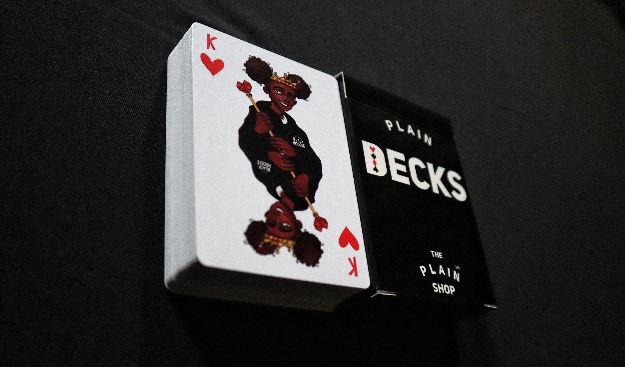 plain decks, plain black cards, black people on playing cards, bespoke playing cards, high quality playing cards, it is what it is, king of hearts, the plain shop